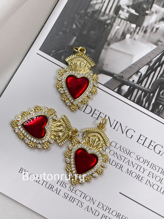 Подвеска "Пылающее сердце" со стразами золотистая