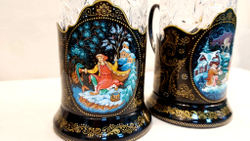 Чайный набор подстаканников (Ручная роспись Палех) №14