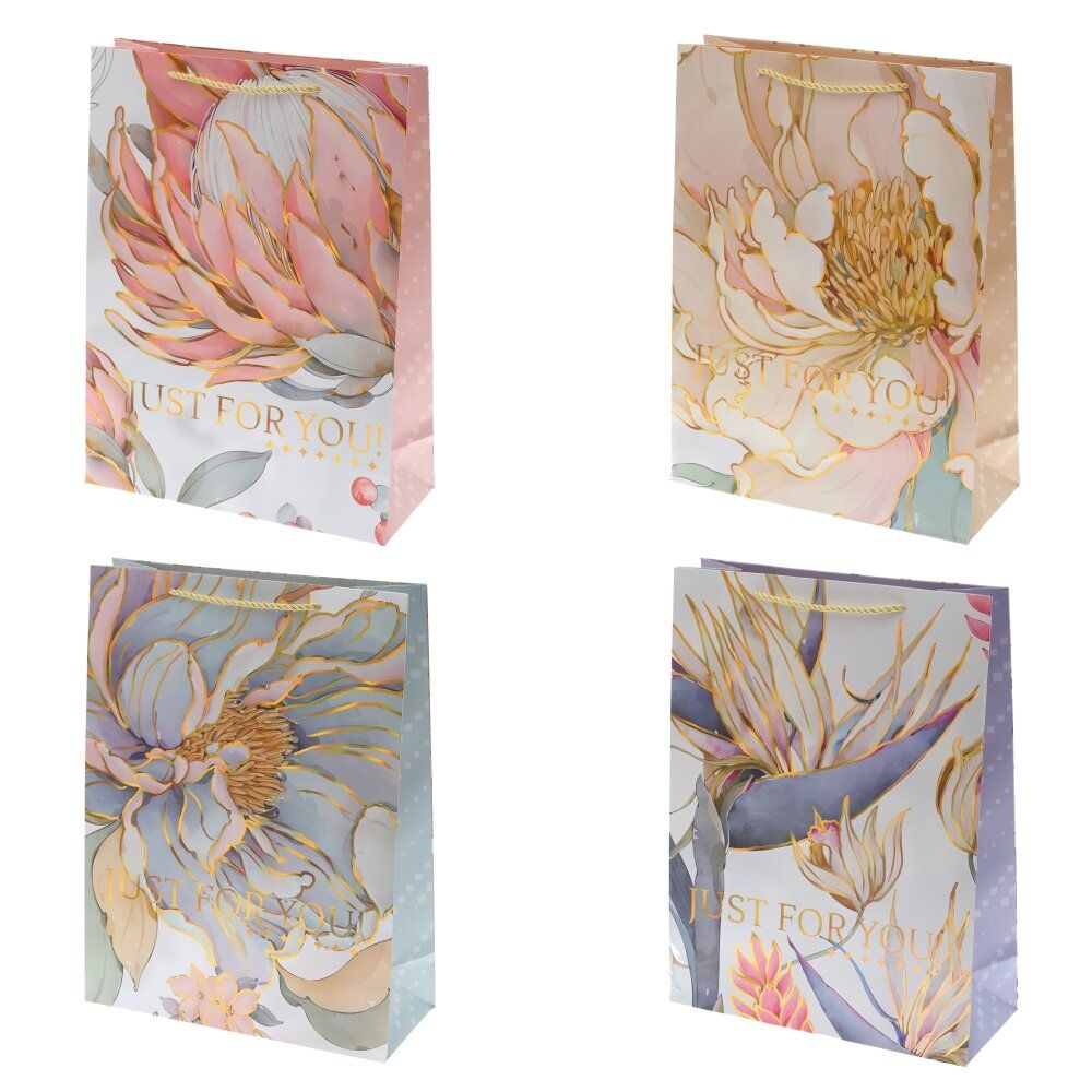 GAEM Пакет подарочный M (бумага 210г/м2, блок 12шт), L26 W12 H32 см, 4в.