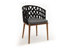 "Диего" стул плетеный из роупа, основание дуб, каркас из стали темно-серый (RAL7024) муар, роуп темно-серый круглый, ткань серая