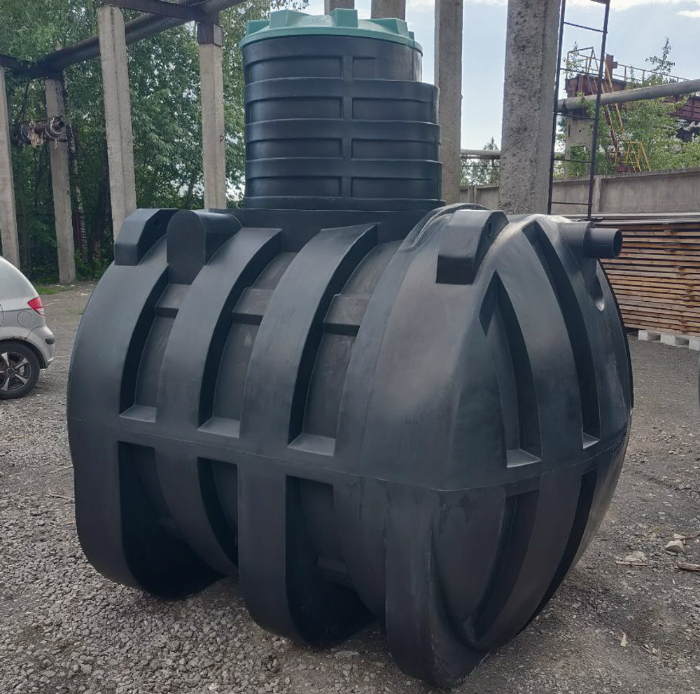 Септик переливной Мультпласт Термит Профи+ 6.5 S 6500 л. горизонтальный / 2700 л. в сутки / 15 чел. / самотечный сброс (2450x1970x2590см;273кг;черный) - арт.555463