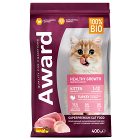Award Kitten с индейкой и курицей с добавлением рыбьего жира и семян льна 400гр.