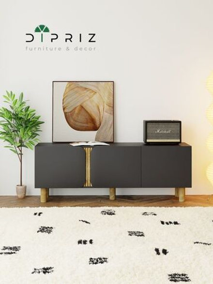 Тумба под телевизор Ола, 150 см, на деревянных ножках, графит