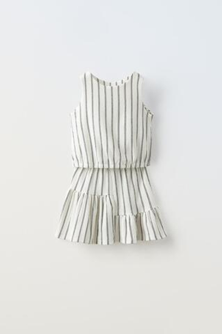 ZARA КОМПЛЕКТ ИЗ ТОПА И ЮБКИ ИЗ РЕЛЬЕФНОЙ ТКАНИ В ПОЛОСКУ, ЭКРЮ/ЧЕРНЫЙ