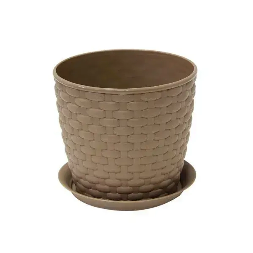 Кашпо РОТАНГ D135мм 1л с поддоном Бежевый ротанг 0,12,135х0,135м (комплект 16 шт)