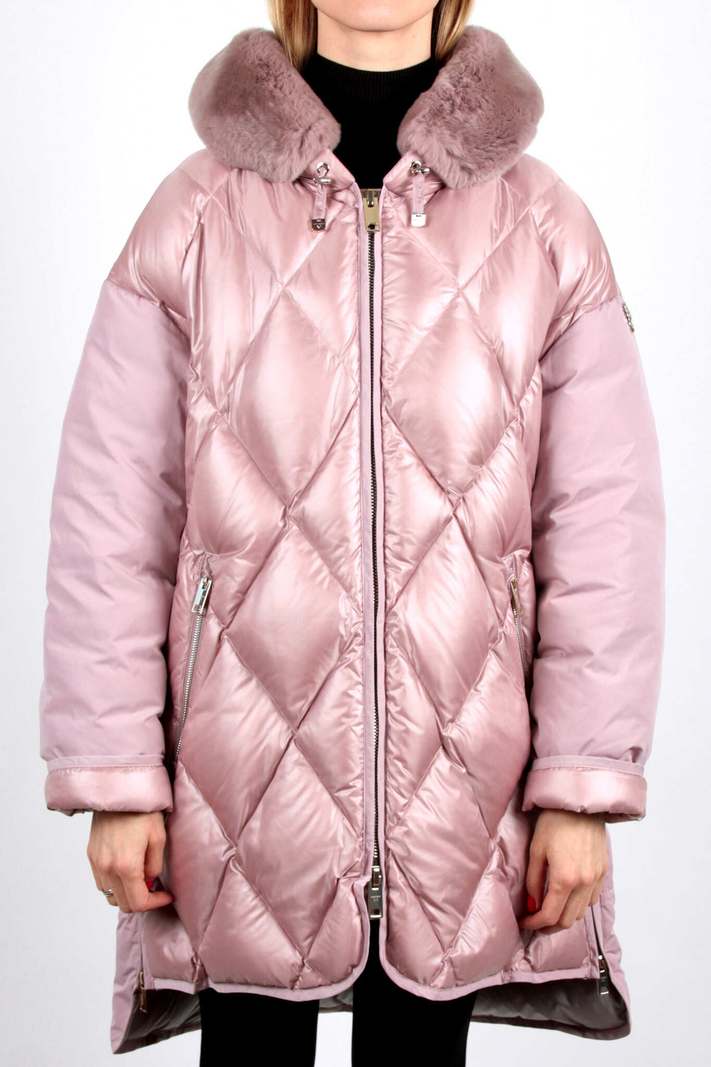 Куртка DIEGO M 829 розовая, капюшон кроликом