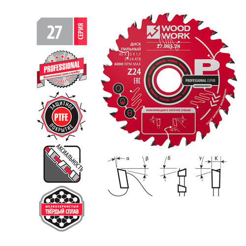 Диск пильный Профессионал 190x1,8/1,2x20 Z=24 A=18 Woodwork 27.191.24
