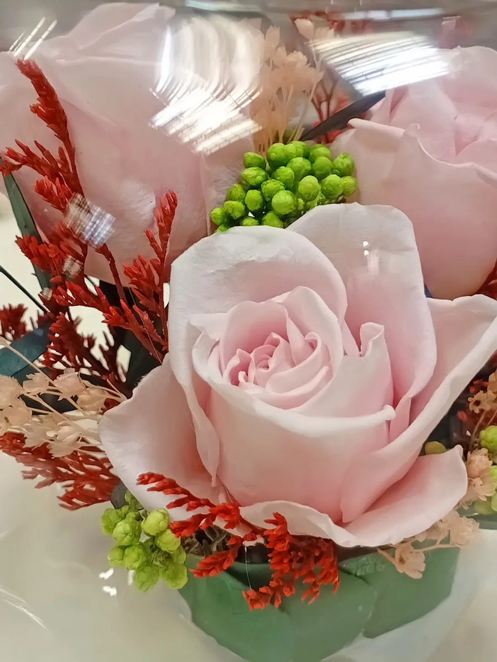 натуральные кустовые розы в стекле, вакуум