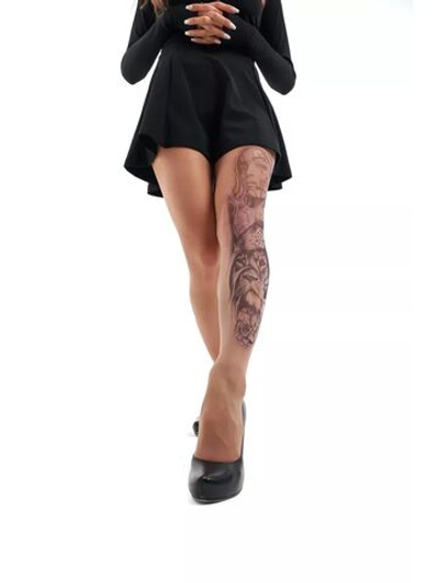 Колготки с принтом в виде девушки-джокера и льва (Размер: S-M-L) (Цвет: бежевый)