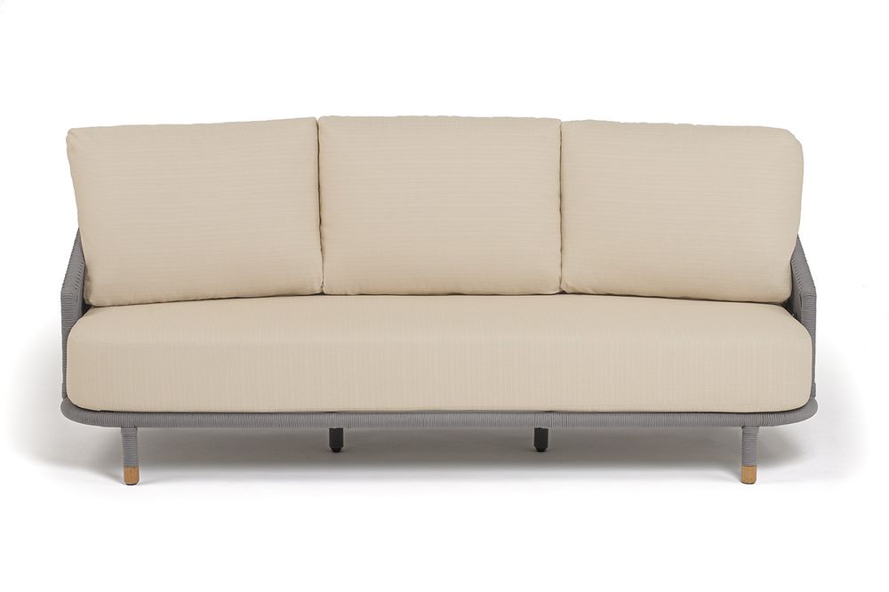 "Верона" диван 3-местный плетеный из роупа, каркас алюминий светло-серый (RAL7035) муар, роуп светло-серый круглый, ткань Mossle светло-бежевая