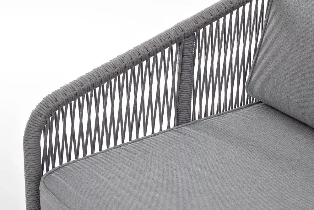 "Канны" диван модульный плетеный из роупа, каркас алюминий белый, роуп светло-серый круглый, ткань светло-серая