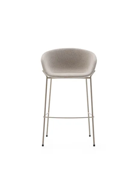 Барный стул Yvette из бежевого шенилла с бежевыми стальными ножками 75 см