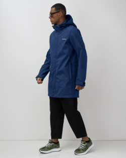 Парка спортивная мужская с капюшоном softshell синего цвета 9565S