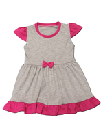 10569 Платье детское с оборкой, с бантом на талии кулирка серый меланж (64-122/128)