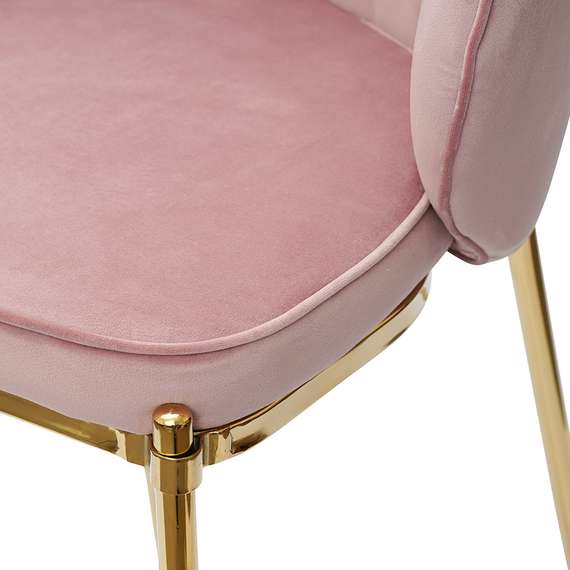 Барный стул Coral, 76 см, розовый велюр с золотыми ножками