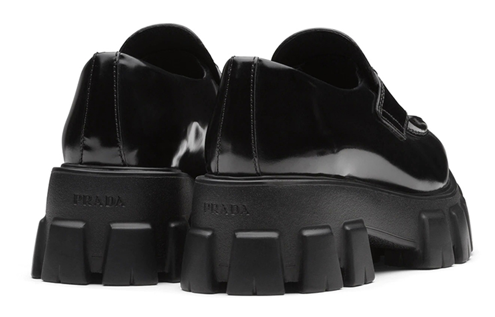 PRADA Monolith 55mm Pointy Loafer Black Brushed Leather Women"s