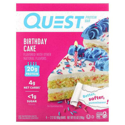 Протеиновые батончики и перекусы Quest Nutrition, Протеиновый батончик, праздничный торт, 4 батончика, 60 г (2,12 унции)