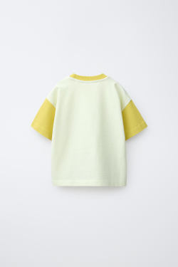 ZARA ФУТБОЛКА В СТИЛЕ КОЛОР-БЛОК, ЖЕЛТЫЙ