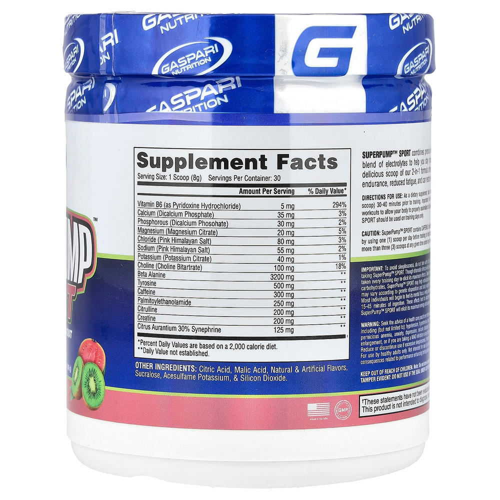 Gaspari Nutrition, SuperPump ™ Sport, увлажняющее средство перед тренировкой, гуава и киви, 240 г (8,47 унции)