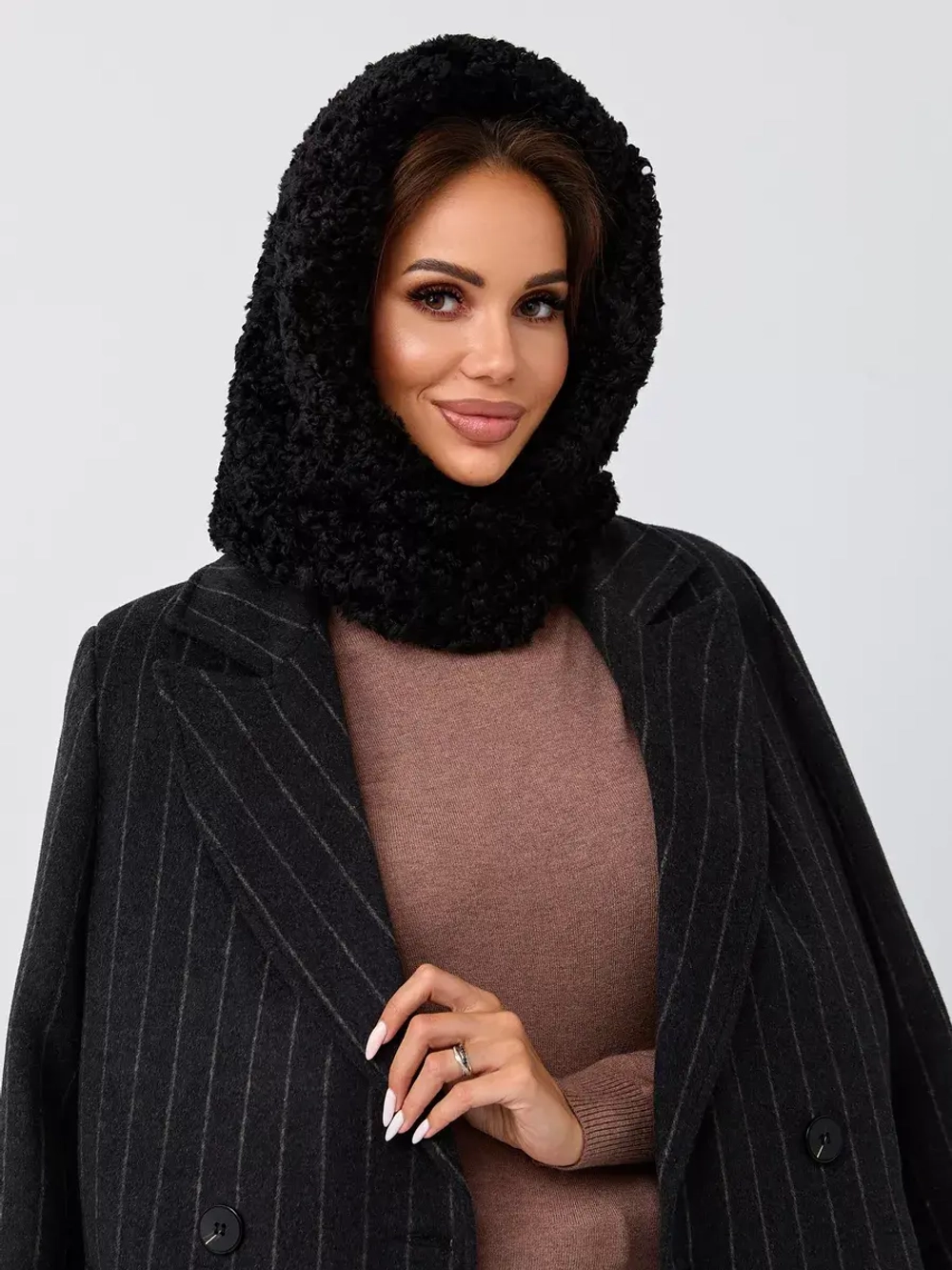 Капор зимний вязаный капюшон на флисе