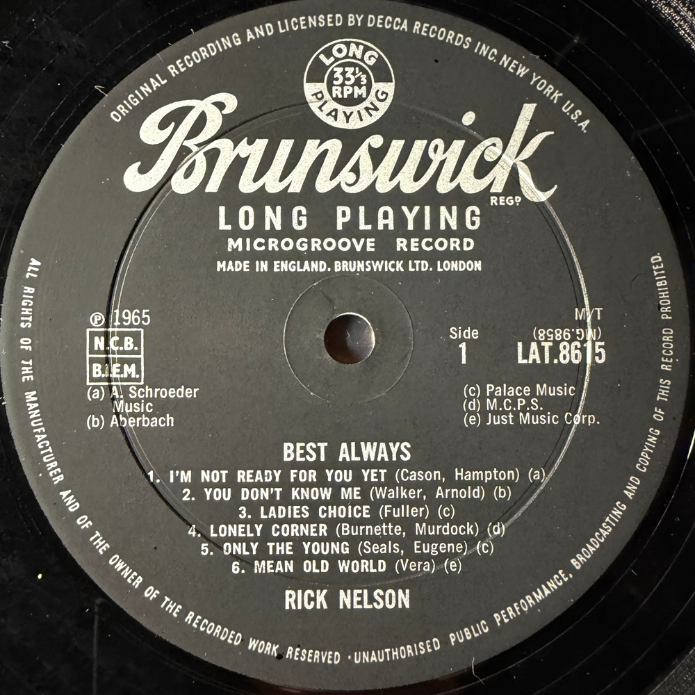 Rick Nelson ‎– Best Always (Англия 1965г.)