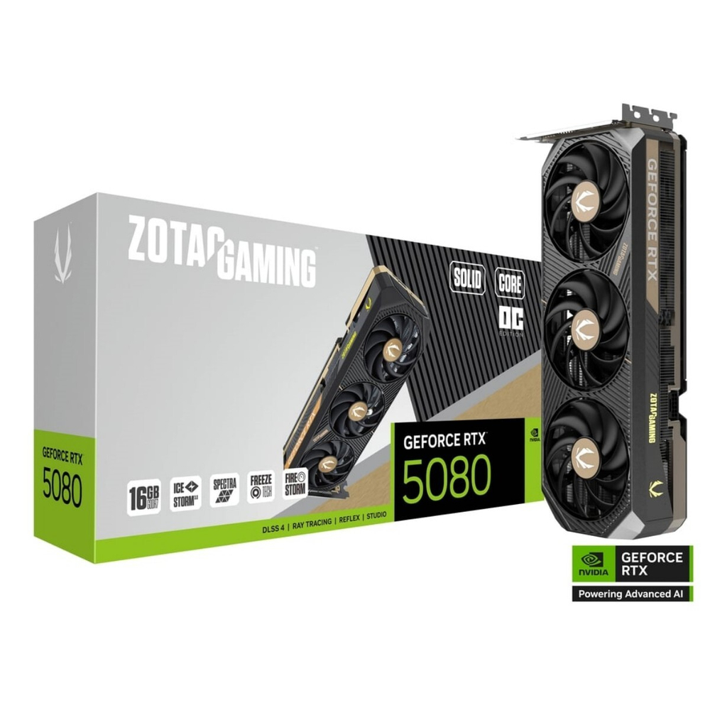 Видеокарта ZOTAC GAMING GeForce RTX 5080 SOLID CORE OC 16GB GDDR7 256-bit, 2640 MHz