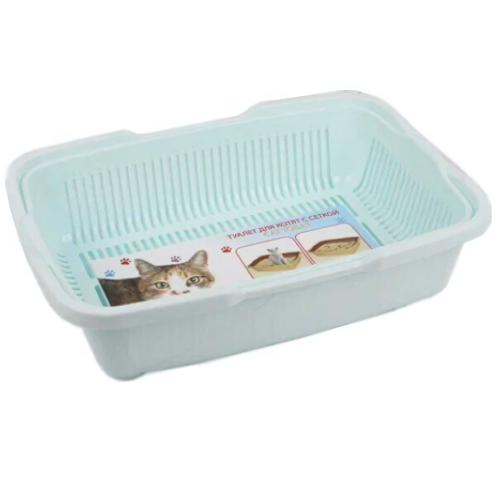 Туалет для котят с сеткой ментол-белый
