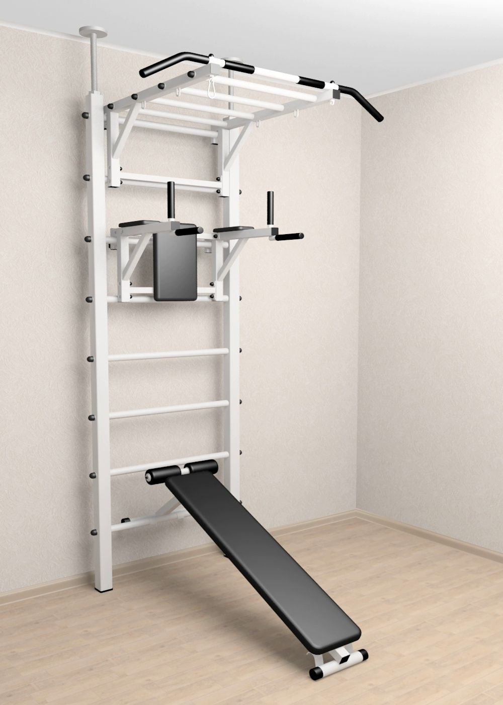 Шведская стенка Sv Sport враспор (Турник рукоход/Брусья/Скамья)