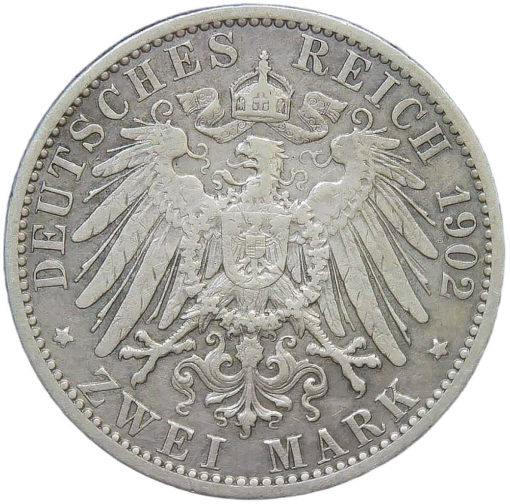 Германская Империя, Пруссия 2 марки (mark) 1902 с портретом Вильгельма II (VF-XF)