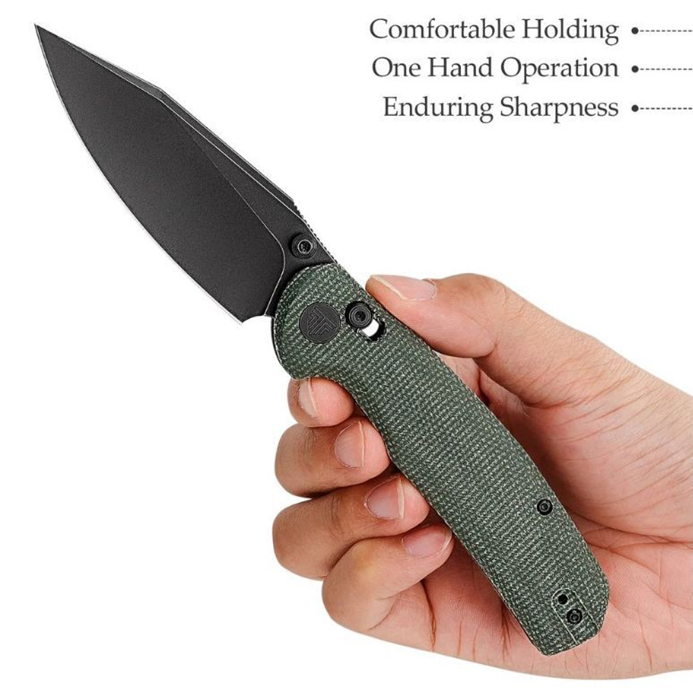 Складной туристический нож TRIVISA Hornet-04G клинок 14C28N рукоять micarta (черный-зеленый)