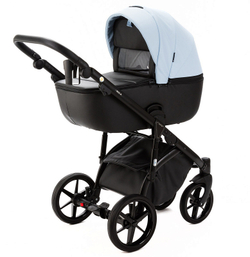 Детская коляска Adamex Nola Deluxe 2 в 1 N-SD112 (ГОЛУБАЯ КОЖА + ЧЕРН.КОЖА)