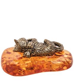 Народные промыслы AM-1037 Фигурка «Кот с любовью» (латунь, янтарь)
