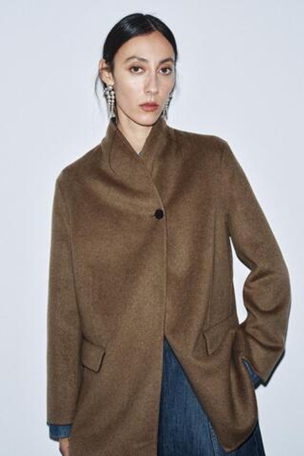 ZARA БЛЕЙЗЕР ОВЕРСАЙЗ ИЗ СМЕСОВОЙ ШЕРСТИ — ZW COLLECTION, КОРИЧНЕВЫЙ