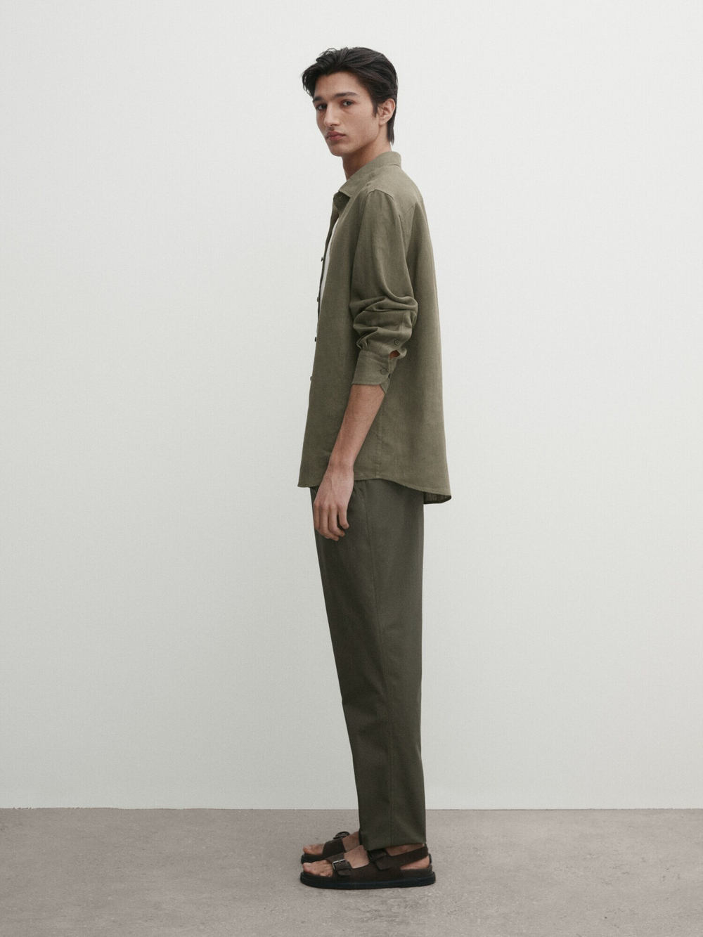 Massimo Dutti Зауженные брюки из 100% хлопка, зеленый