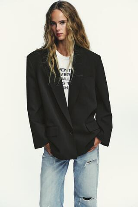 ZARA БАЗОВЫЙ БЛЕЙЗЕР OVERSIZE, ЧЕРНЫЙ