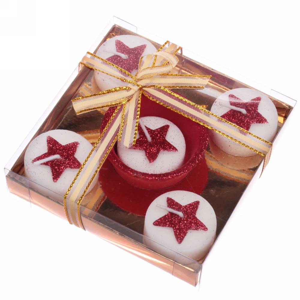 Набор свечей «Сказочные звёзды» 11,5х11,5х3 см, красный