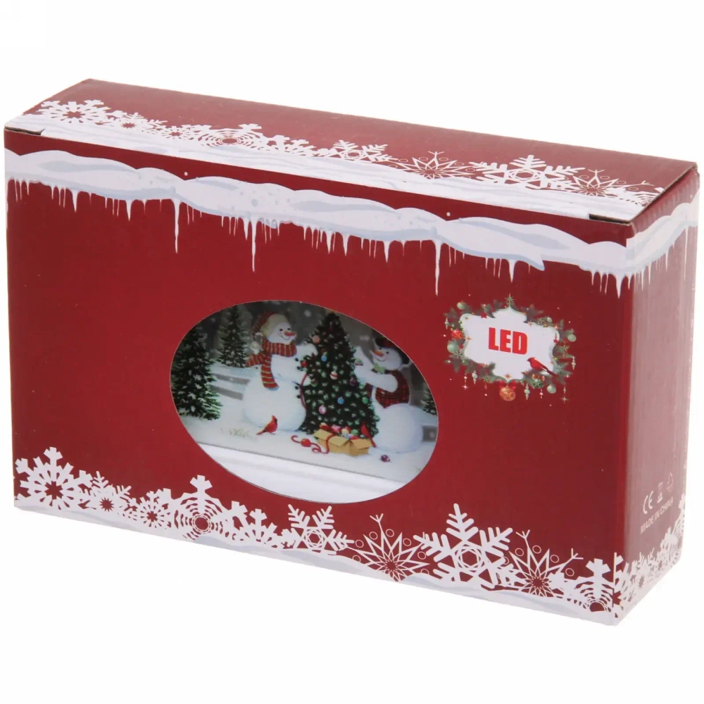 Сувенир с подсветкой «Домик с снеговиками» 15,5*4*9,5 см (работает от 2х батареек ААА)