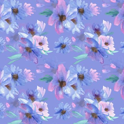 Синие и фиолетовые цветы. Акварель