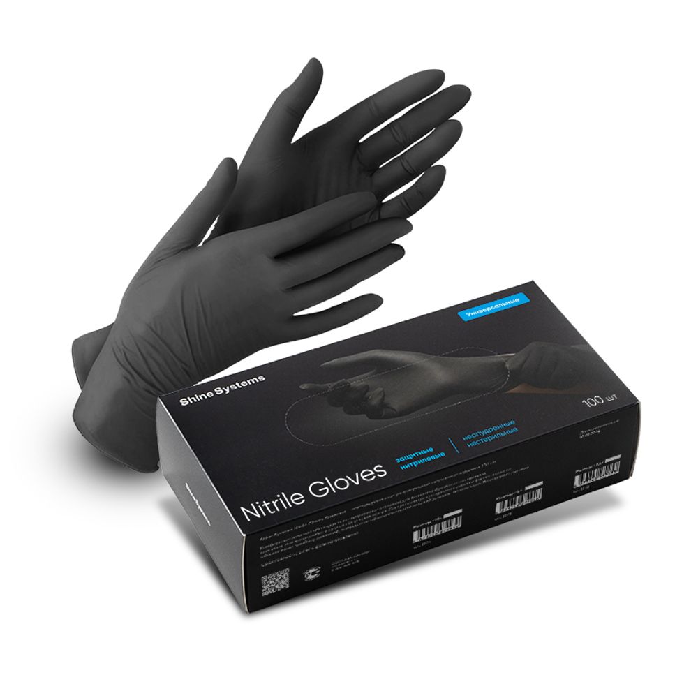 Shine Systems Nitrile Gloves - защитные универсальные нитриловые неопудренные перчатки, размер &quot;XL&quot;,