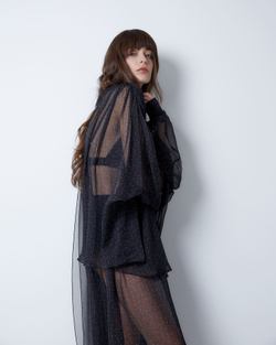 Блуза из шифона в мушку черно-белый