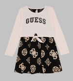 Платье трикотажное GUESS Черный/Принт: бежевые логотипы//Розовый/Термопринт: черный логотип Девочка
