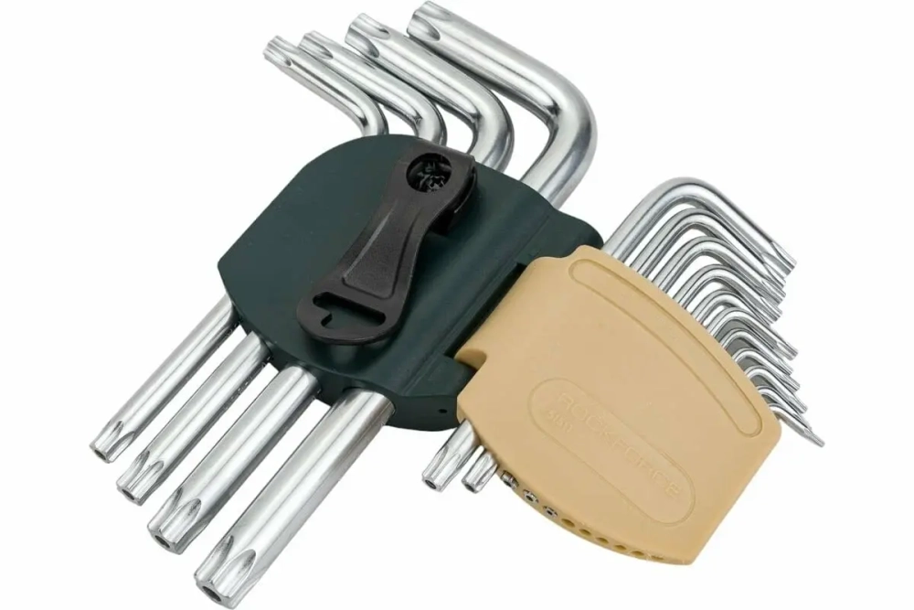 Набор ключей RF-5151LT TORX Г-образных длинных с отверстием 15пр (Т6Н-Т10Н, Т15Н, Т20Н, Т25Н, Т27Н, Т30Н, Т40Н, Т45Н, Т50Н, Т55Н, Т60Н) в пласт держателе ROCKFORCE