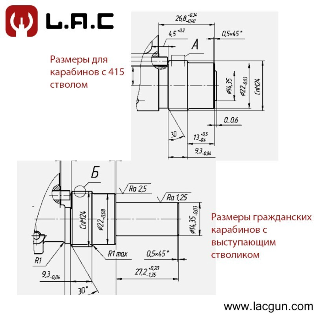Переходник резьбовой М24*1.5 на 1/2*28 UNFE (AR-15), Lacgun
