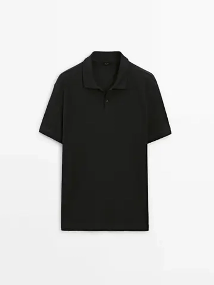 Massimo Dutti Хлопковая футболка-поло с короткими рукавами, черный