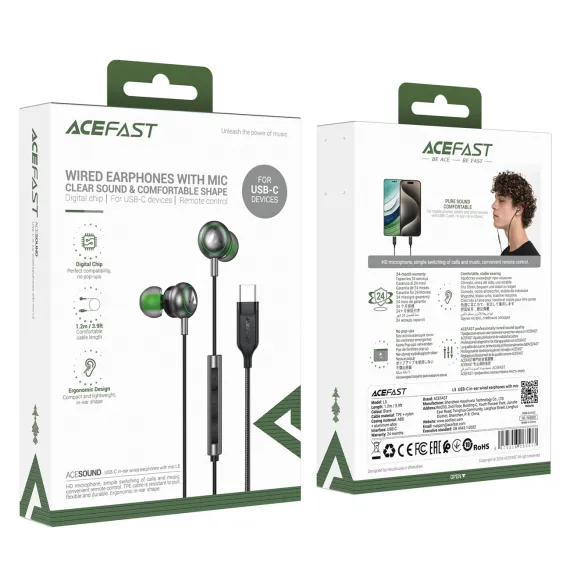 Qulaqlıq / Наушники / Headphones Acefast L5 Wired In-Ear Headphones USB-C 1.2m - Black