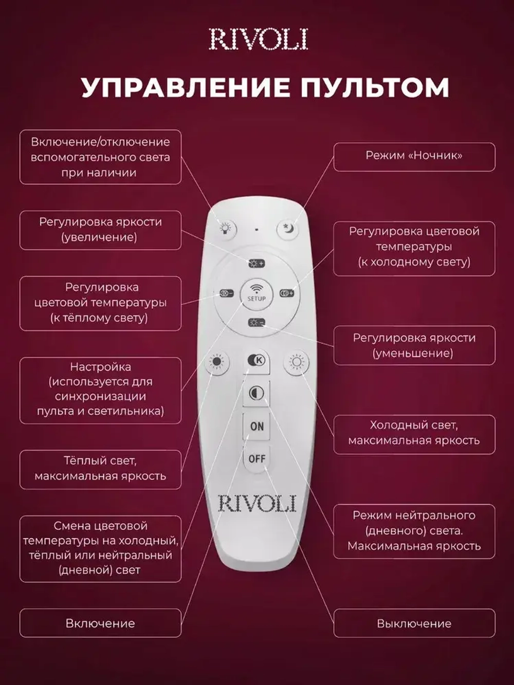 Люстра потолочная светодиодная с пультом ДУ Rivoli белая 110 Вт, 3000К - 6000К, светильник на кухню, в детскую, в спальню