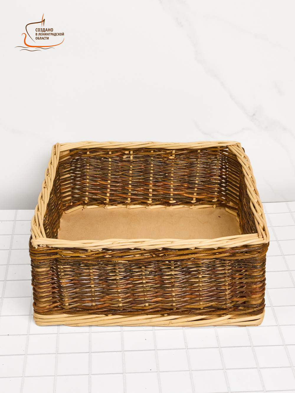 Корзина плетёная из ивовой лозы интерьерная, органайзер для хранения продуктов, кухонных принадлежностей, косметики, длина 32 см ширина 32 см высота 13 см