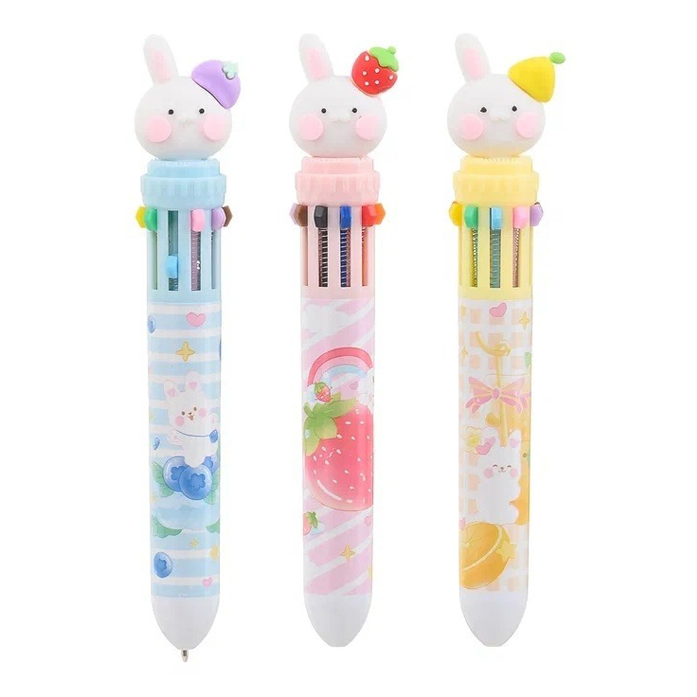 Ручка шариковая, автоматическая, 10в1, Jiandan, 10-ти цветная, серия "ЗАЙЧИК", с резиновой фигуркой, 36 шт