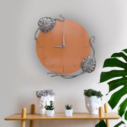 Часы настенные Monstera Deliciosa (Монстера) Колор Томленый оранжевый Сильвер