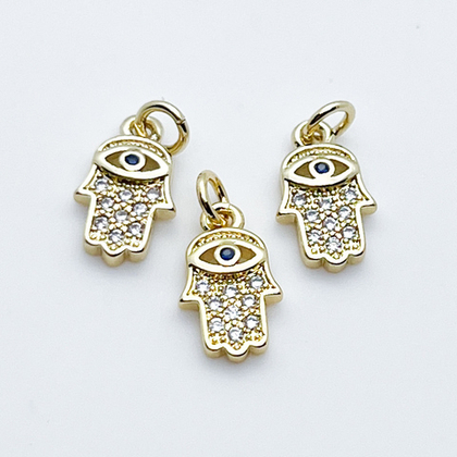 Подвеска Хамса, цвет золото, фианиты, размер 12*7 мм, цена за 1 шт